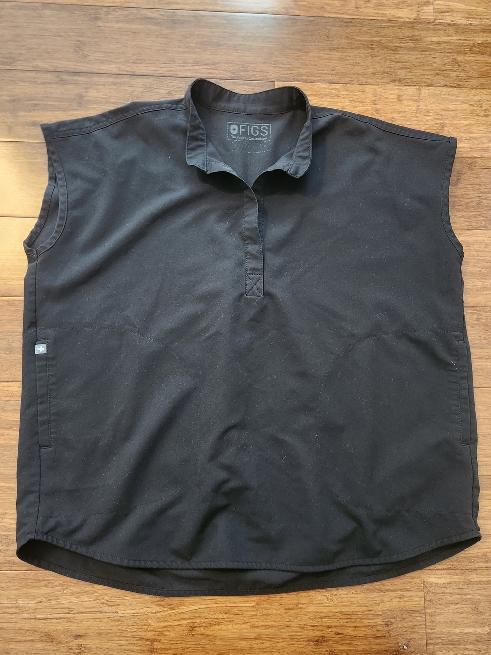 FIGS Black Rafaela Oversized Scrub Top Mandarin Collar XXS
